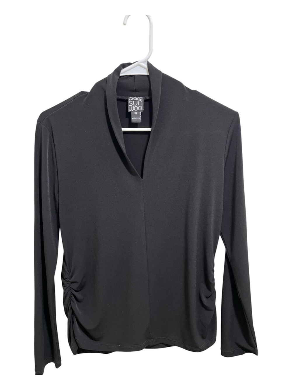 Clara Sunwoo Black Ruched Long Sleeve Top - Size [XS] - Travel Friendly